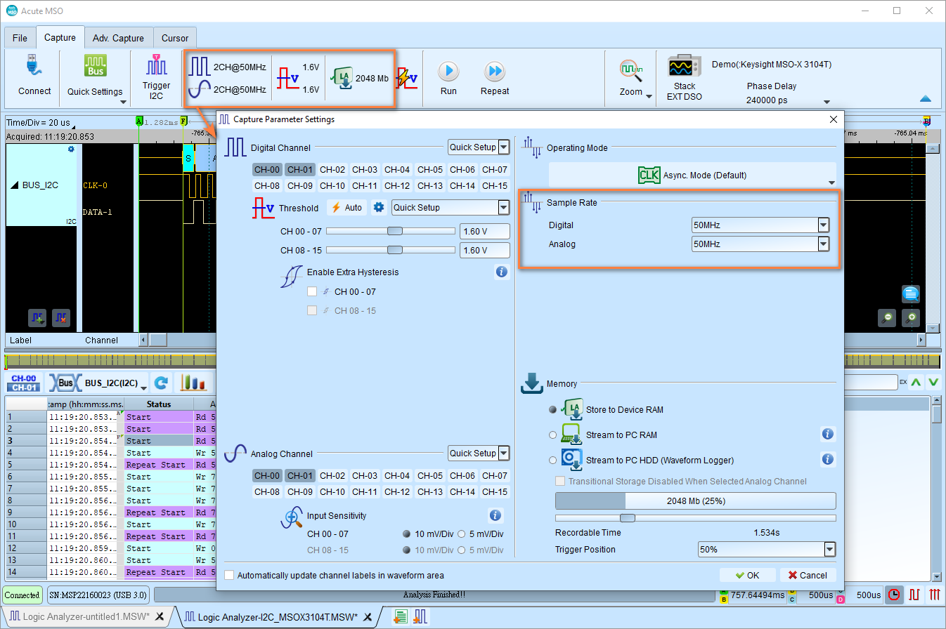 Sample Rate Settings