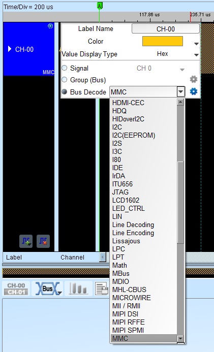 Channel settings dialog: Bus Name, Color, and Advance options