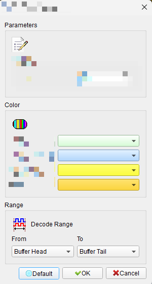 Advance dialog with Channel/Parameter, Color, and Range settings