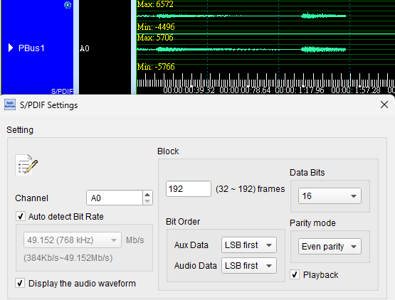 S/PDIF decode shown as a sound waveform