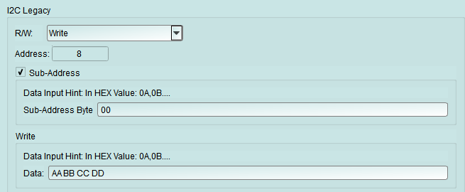 Legacy I2C Write with SubAddr