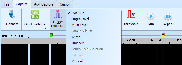 Trigger menu opened from the toolbar