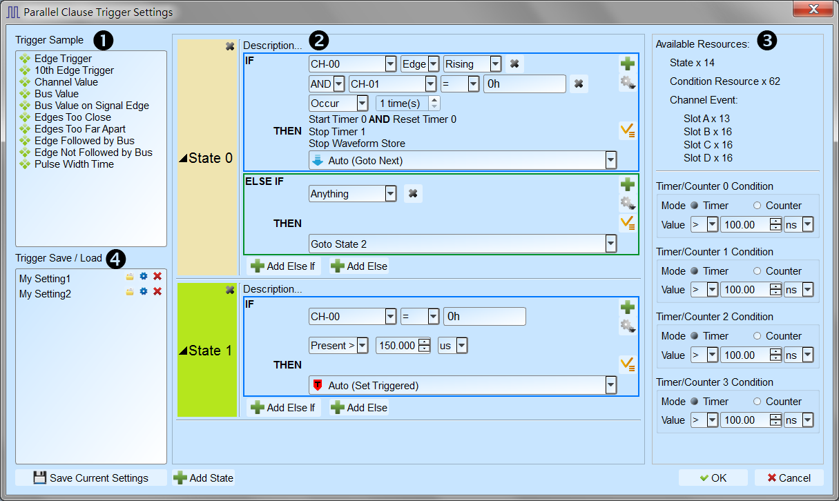 Parallel Clause Trigger settings dialog
