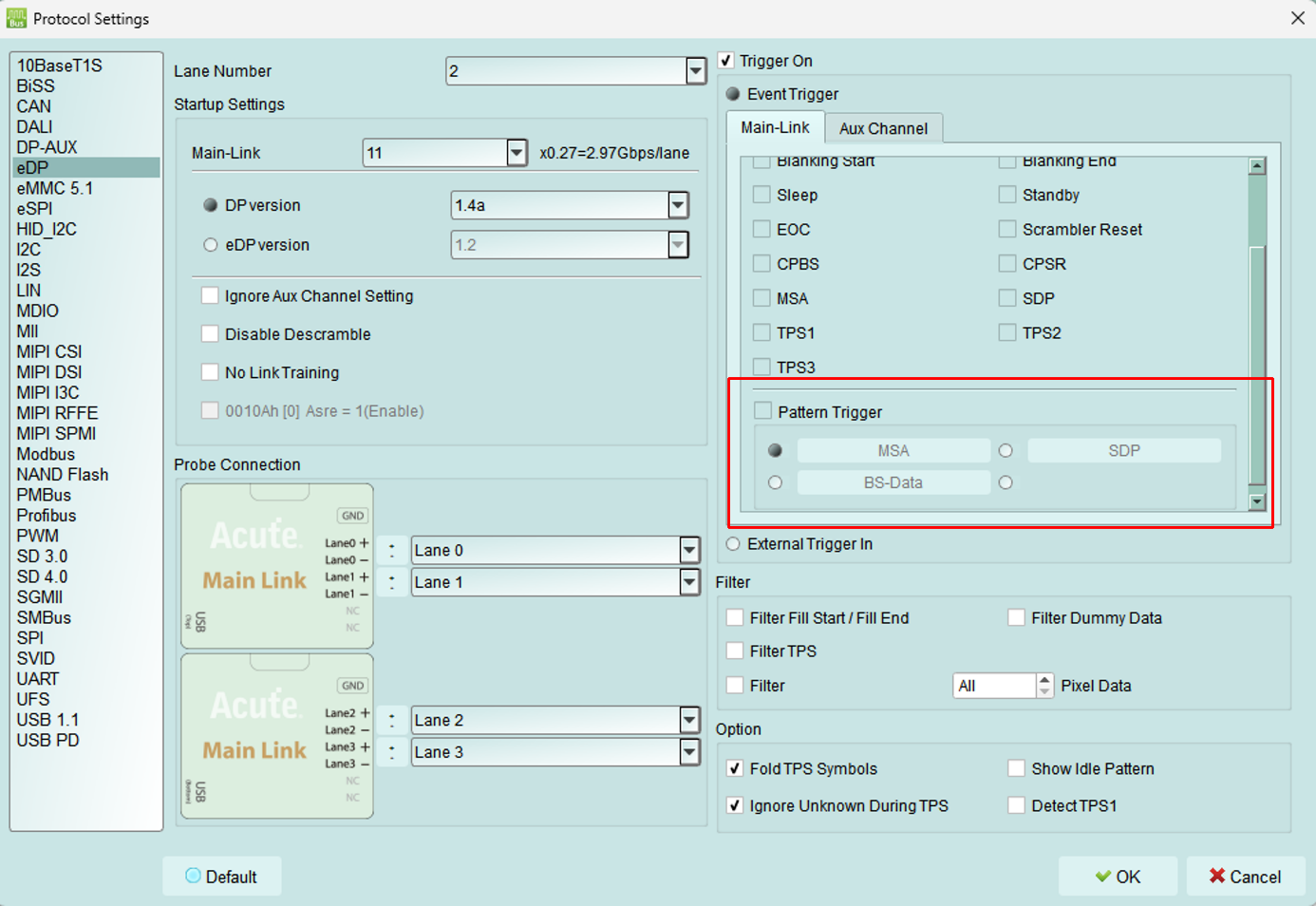 eDP solution — - Is there a function to specify a Type or Aux command as a trigger point?
