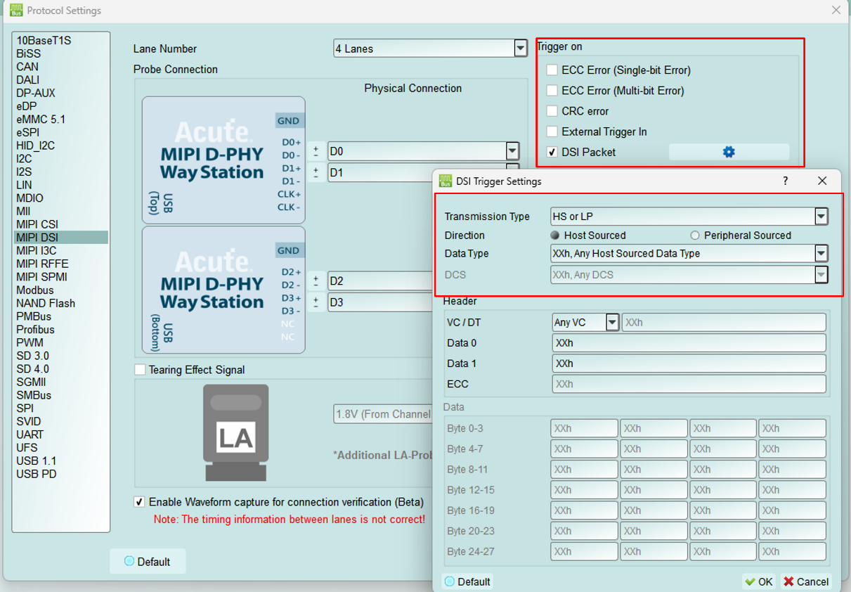 MIPI D-PHY solution — Is DSI/CSI Data Type or Data trigger supported?