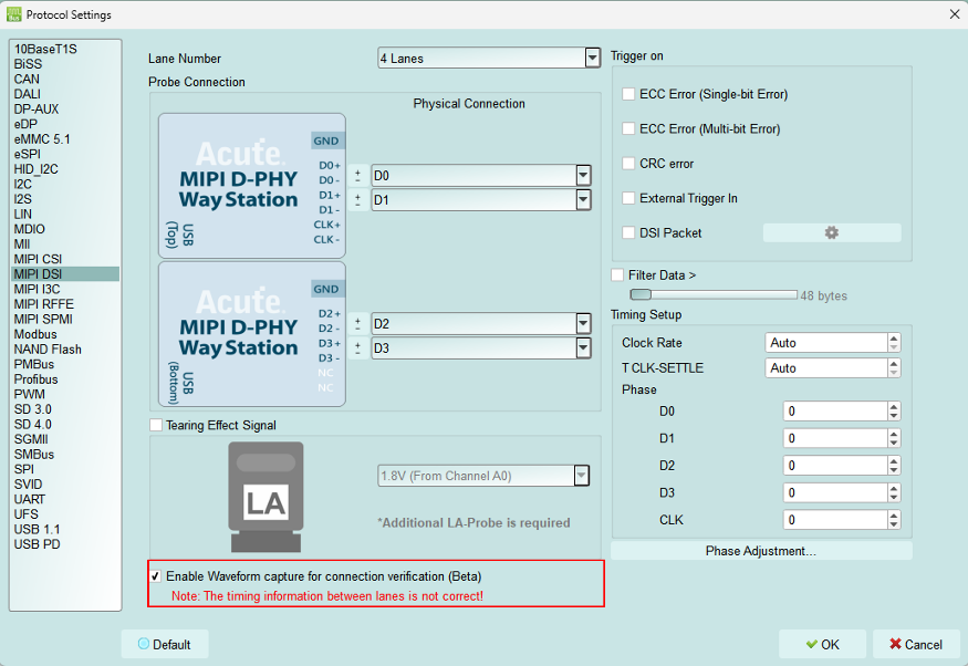 MIPI D-PHY solution — Step 3.1: Enable Waveform capture for connection verification (Beta)