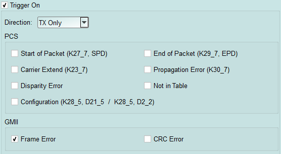 SGMII solution — - Can I specify a PCS, GMII packet as the trigger point function?